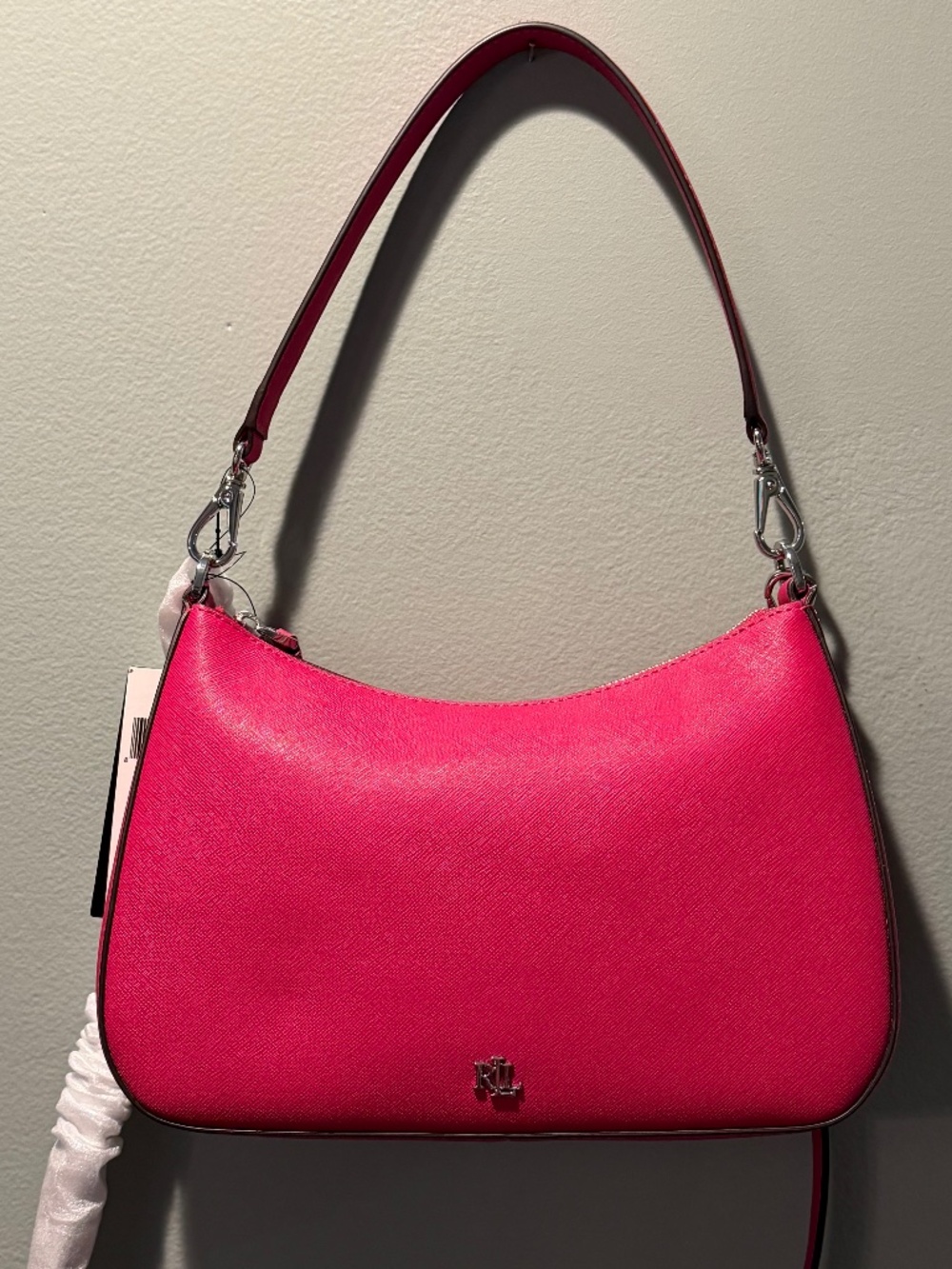 NWT Lauren Ralph Lauren Danni Medium Crosshatch Leather Crossbody / Shoulder Bag